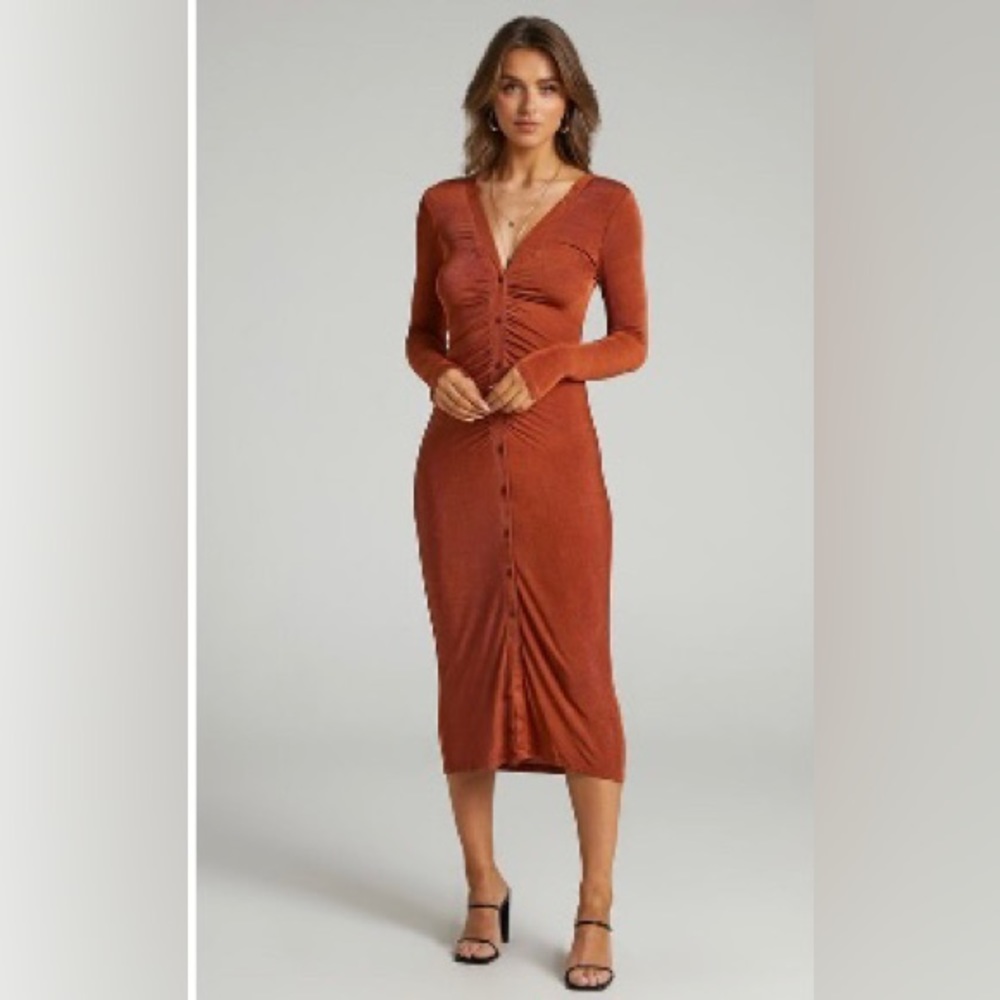 Showpo Keagan ruched midi dress. Worn twice, like new